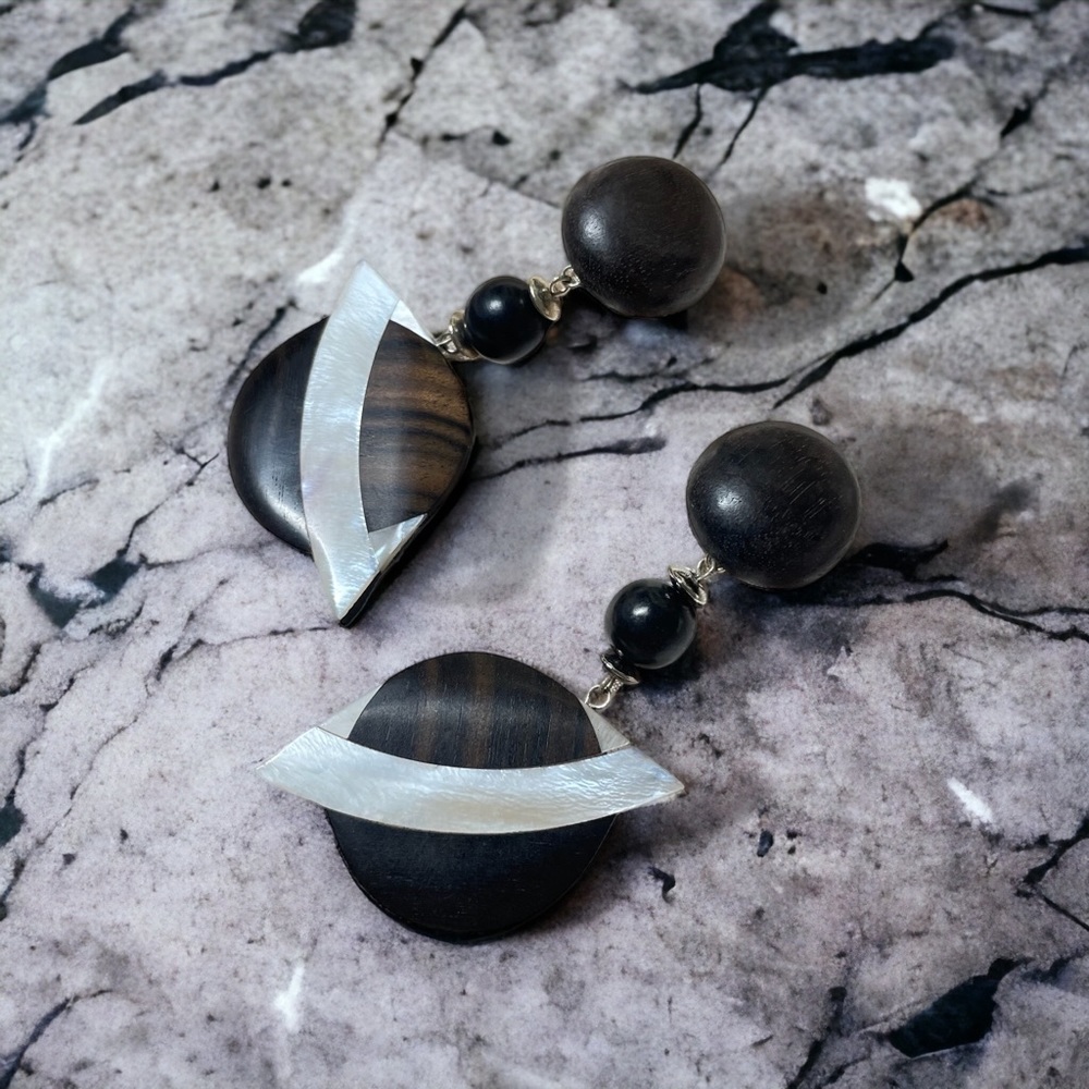 New! ☆ Balinese Handmade Outer-space Earring Set Real Wood